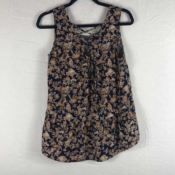 Blu Pepper Floral Babydoll Style Tank Top | Brown Blue | Size Large - Picture 6 of 7